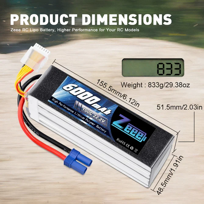 Zeee 6S 6000mAh 22,2V 100C Lipo Akku EC5 (2 Stück)