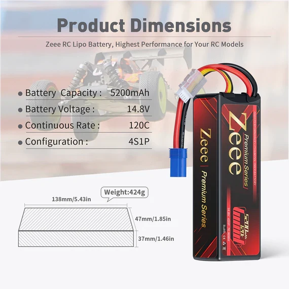 Zeee Premium Series 4S 5200mAh 14,8V 120C Hardcase EC5 (2 Stück)