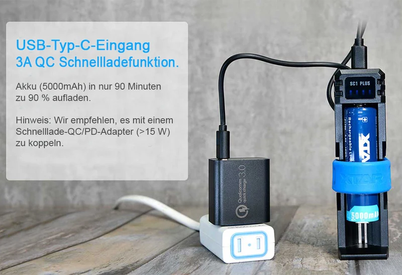Xtar SC1 Plus - Schnelllade-Reise-Ladegerät für Li-Ionen und NiMH Akkus