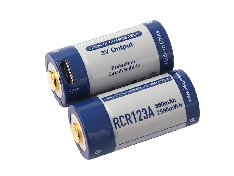 Keeppower RCR123A 3V Lithium Ionen Akku (Wiederaufladbar über micro USB)