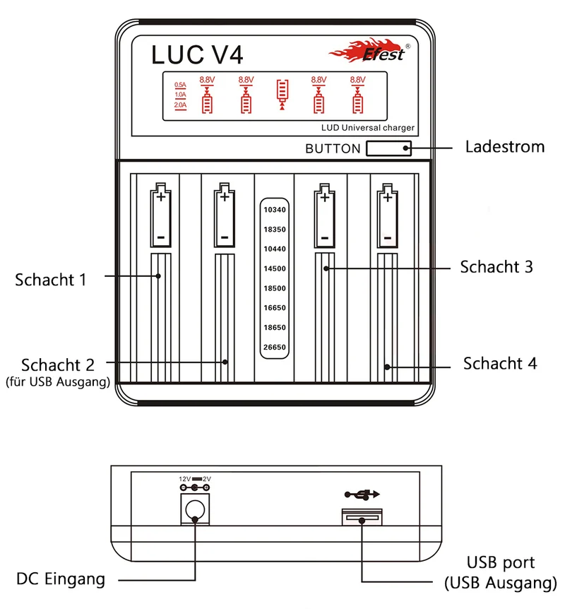 Efest LUC V4 Ladegerät für 3,6V -3,7V Li-Ionen Akkus Neueste Version 2.0