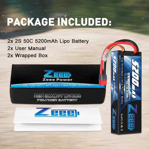 Zeee 2S 5200mAh 7,4V 50C Deans T-Stecker Hardcase (2 Stück)