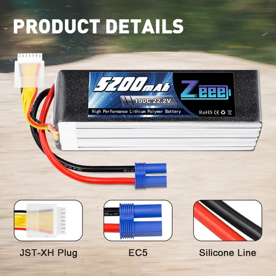 Zeee 6S Lipo Akku 5200mAh 22,2V 100C EC5 (2 St.)