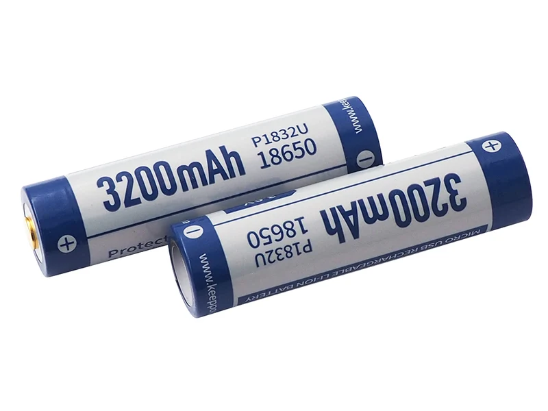Keeppower 18650 - 3200mAh, Li-Ionen 3,7V - 3,6V - PCB geschützt mit USB Lademöglichkeit P1832U