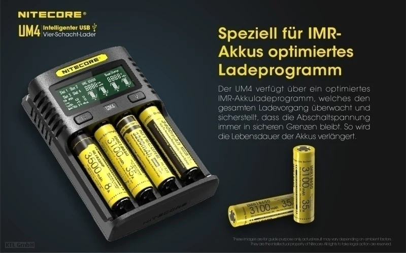 Nitecore UM4 USB-Ladegerät QC 2.0 für Li-Ion Akkus