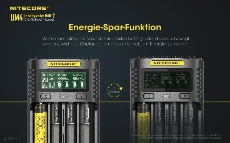 Nitecore UM4 USB-Ladegerät QC 2.0 für Li-Ion Akkus