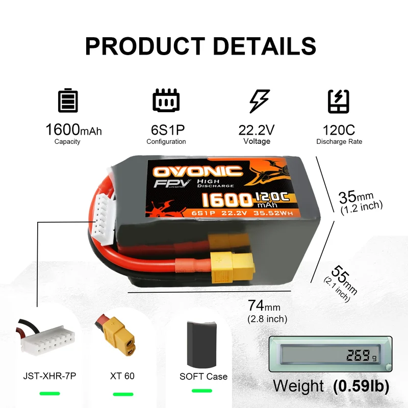 Ovonic FPV 6S 1600mAh 22,2V 120C XT60 (4 Stück)