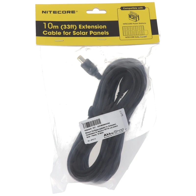 10M Nitecore Verlängerungskabel für Solarpanel, Parallelkabel für Nitecore FSP100 und andere Solar-Panels, 10 Meter, ohne Y