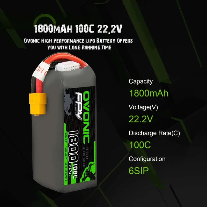 Ovonic 6S 1800mAh 100C 22,2 V LiPo-Akku für FPV-Drohnen-RC-Flugzeuge