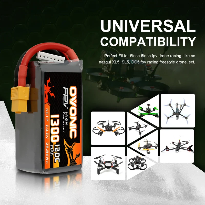 Ovonic FPV 6S 1300mAh 120C 22,2 V LiPo-Akku für FPV Racing XT60 (4 St.)