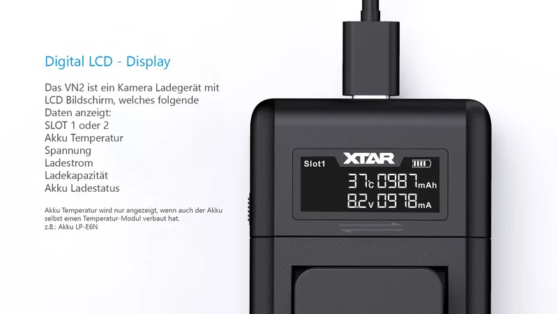 Xtar VN2 Kamera Ladegerät für Li-Ionen Akkus + EN-EL15 Nikon