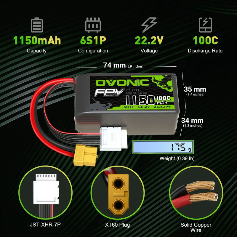 Ovonic FPV 6S 1150mAh 100C 22,2V XT60-Stecker
