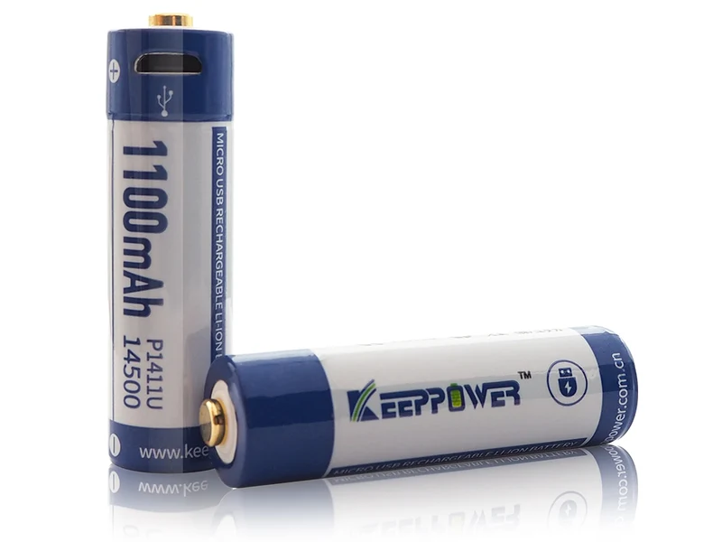 Keeppower 14500 - 1100mAh Li-Ionen 3,7V - 3,6V USB Lademöglichkeit PCB P1411U