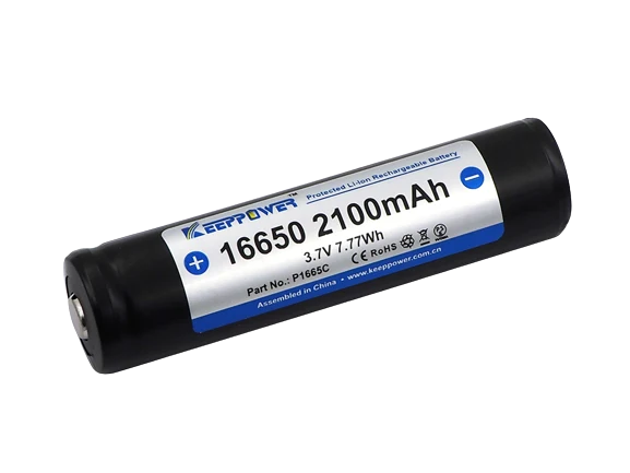 Keeppower 16650 mit 2100mAh 3,6V - 3,7V Li-Ion-Akku geschützt (Pluspol erhöht)