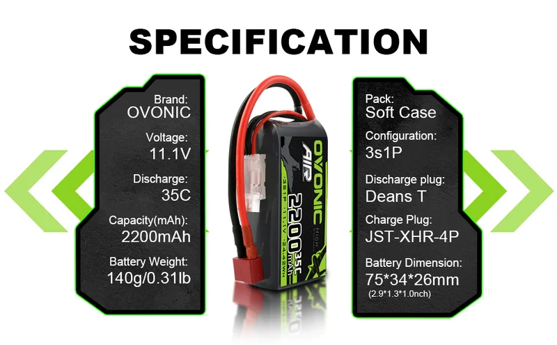 Ovonic Air 3S 2200mAh 35C 11,1V kurzer LiPo Deans (2 St.)
