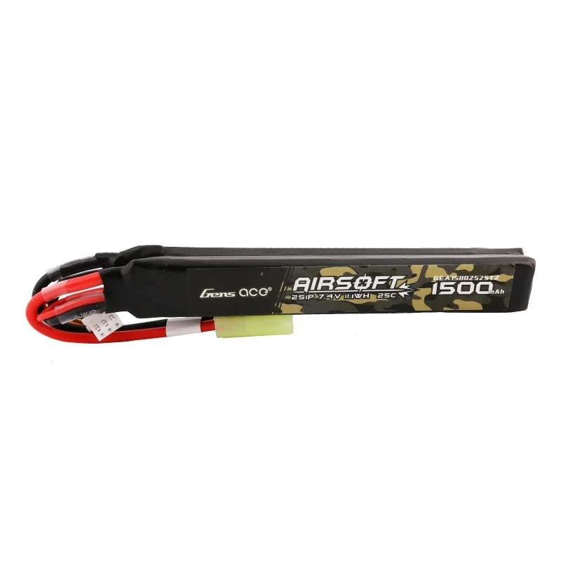 Gens Ace 25C 1500mAh 2S1P 7.4V Nunchuck 2X Airsoft Lipo Akku mit Mini Tamiya Stecker