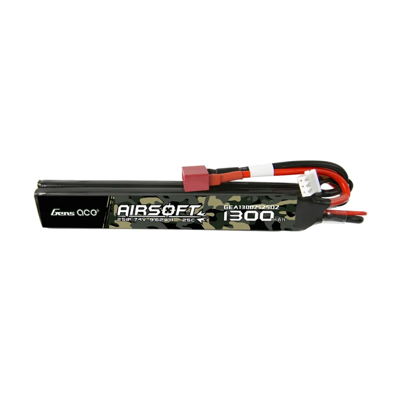 Gens Ace 25C 1300mAh 2S1P 7.4V Sattel Airsoft Lipo Batterie mit T-Stecker