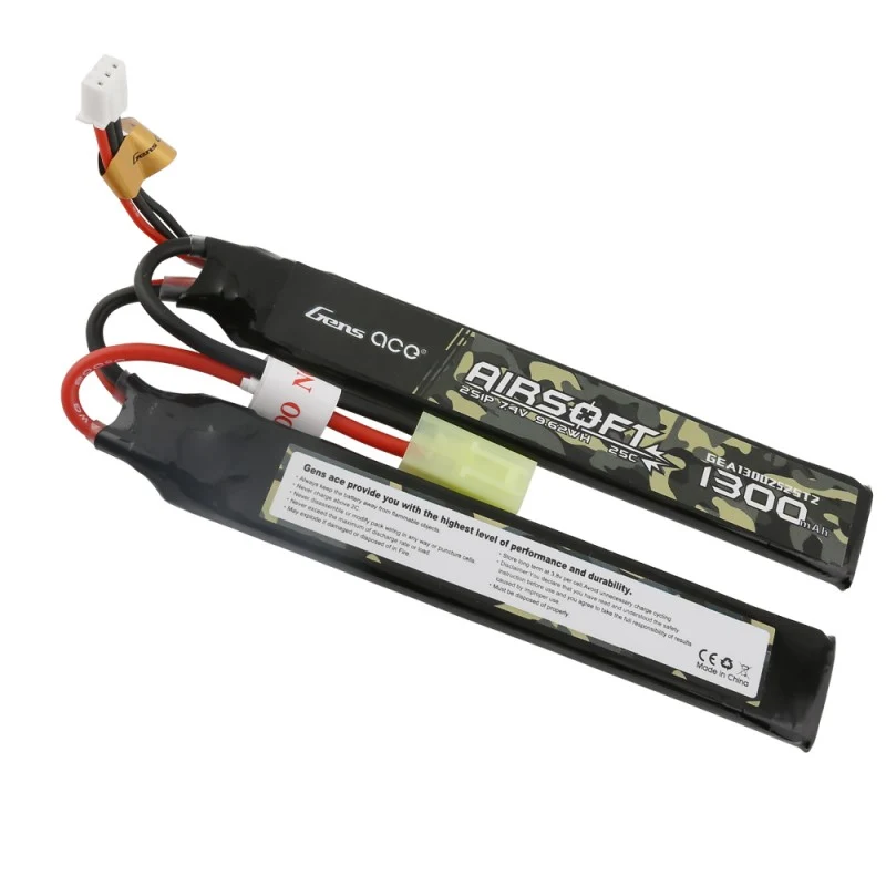 Gens Ace 25C 1300mAh 2S1P 7.4V Sattel Airsoft Lipo Akku mit Mini Tamiya Stecker