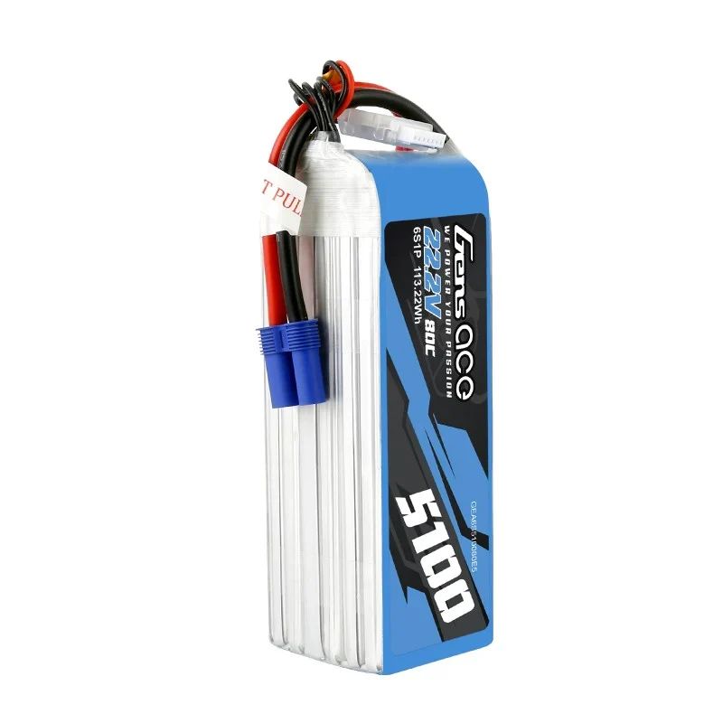 Gens Ace 5100mAh 80C 22,2V 6S1P Lipo-Akkupack mit EC5-Stecker