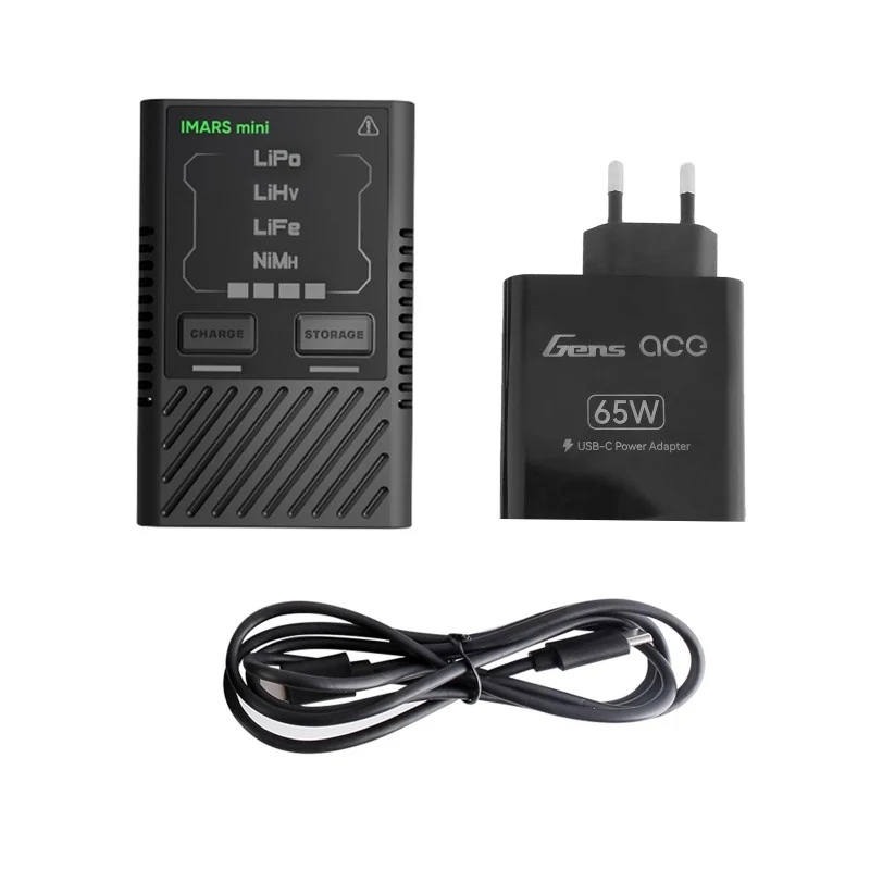 Gens Ace IMARS mini G-Tech USB-C 2-4S 60W RC Akkuladegerät mit Netzteil und Adapterkabel-EU