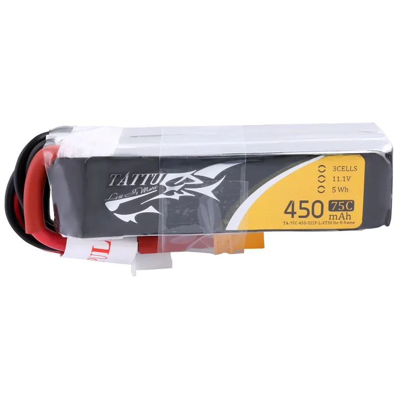 Tattu 450mAh 11.1V 75C 3S1P Lipo Akkupack mit - Lange Größe für H-Rahmen